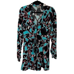 ASOS Romper Women's US 8 Aqua  Navy Floral Print Mini Tie Waist Long Sleeve‎